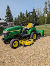 Load image into Gallery viewer, Compact Tractor John Deere 2305 with tiller and mower deck
