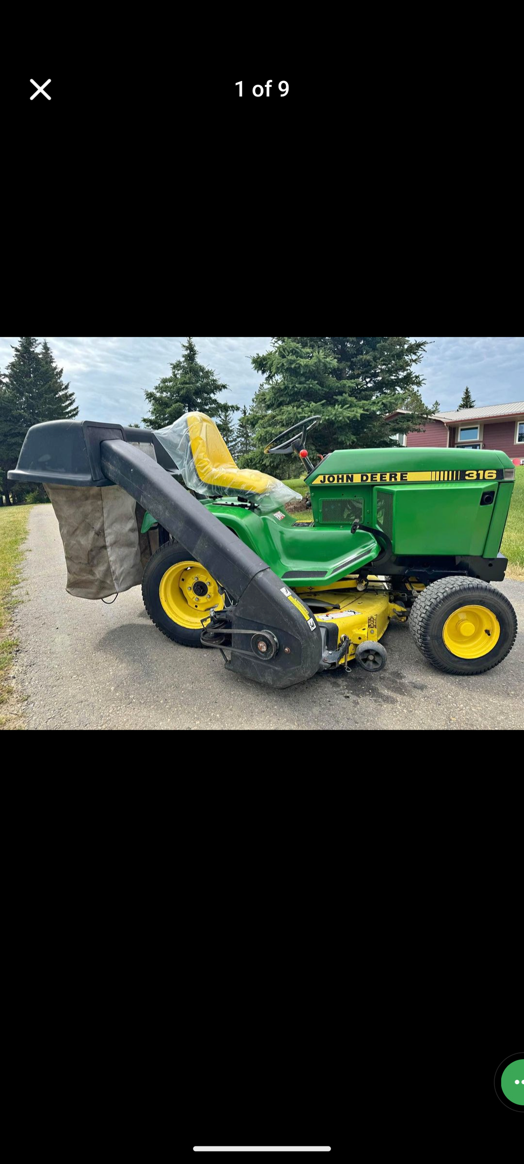 John Deere 316 tractor mower bagger system