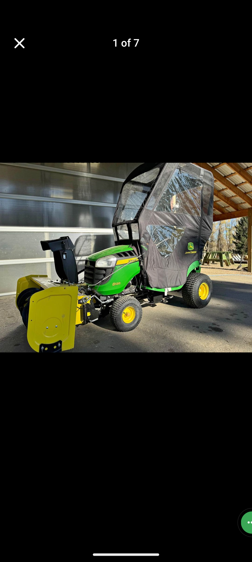 John Deere D120 tractor snowblower cab