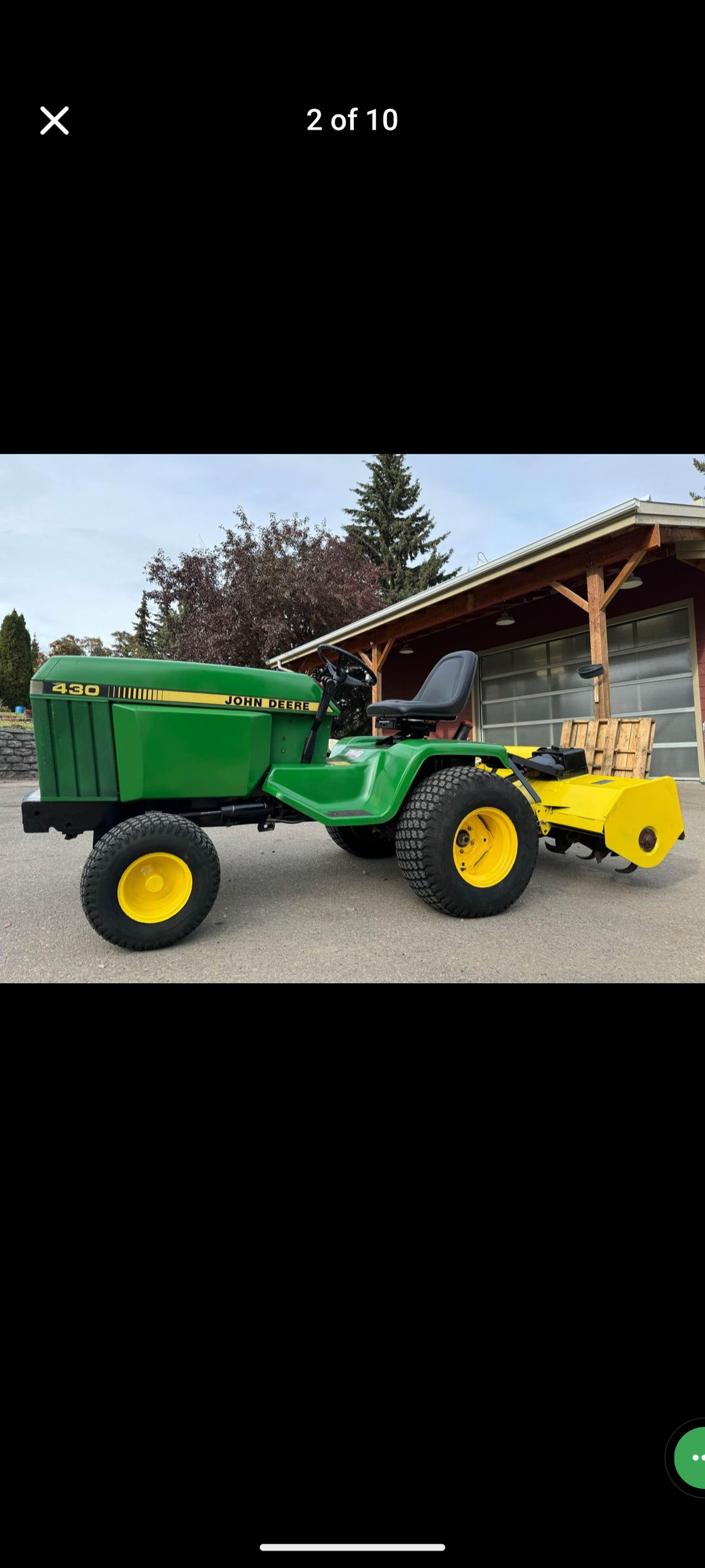 John Deere 430 diesel tractor rototiller deck