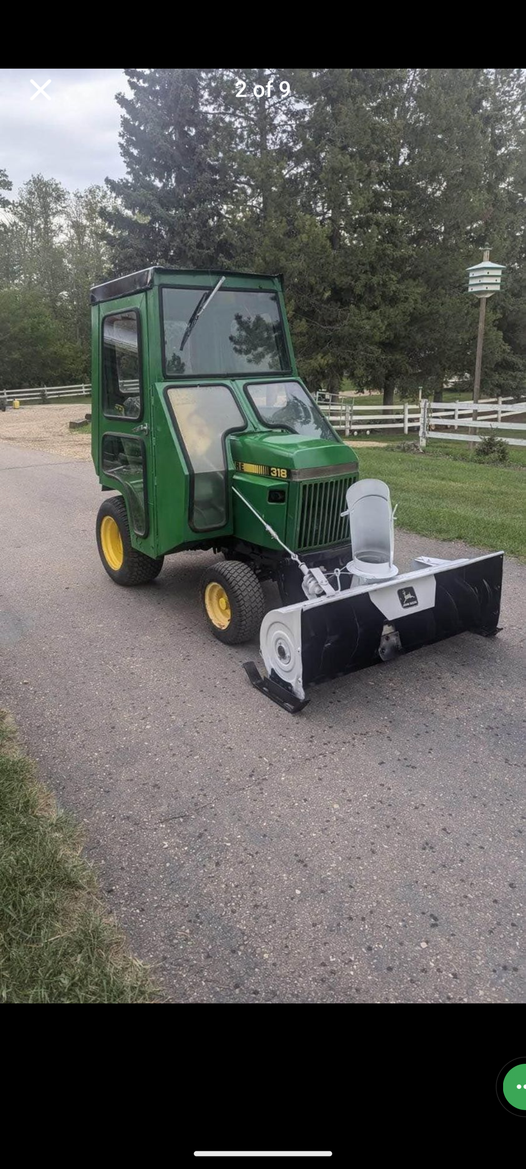 John Deere 318 tractor, cab , snowblower