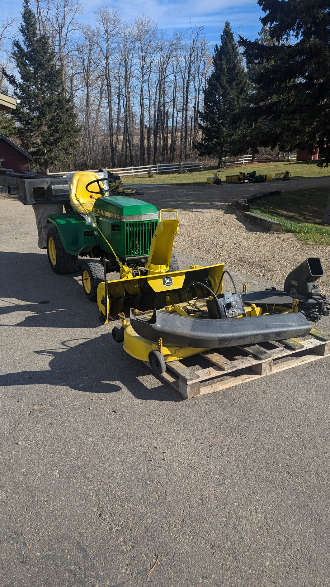 John Deere 316 tractor snowblower mower bagger