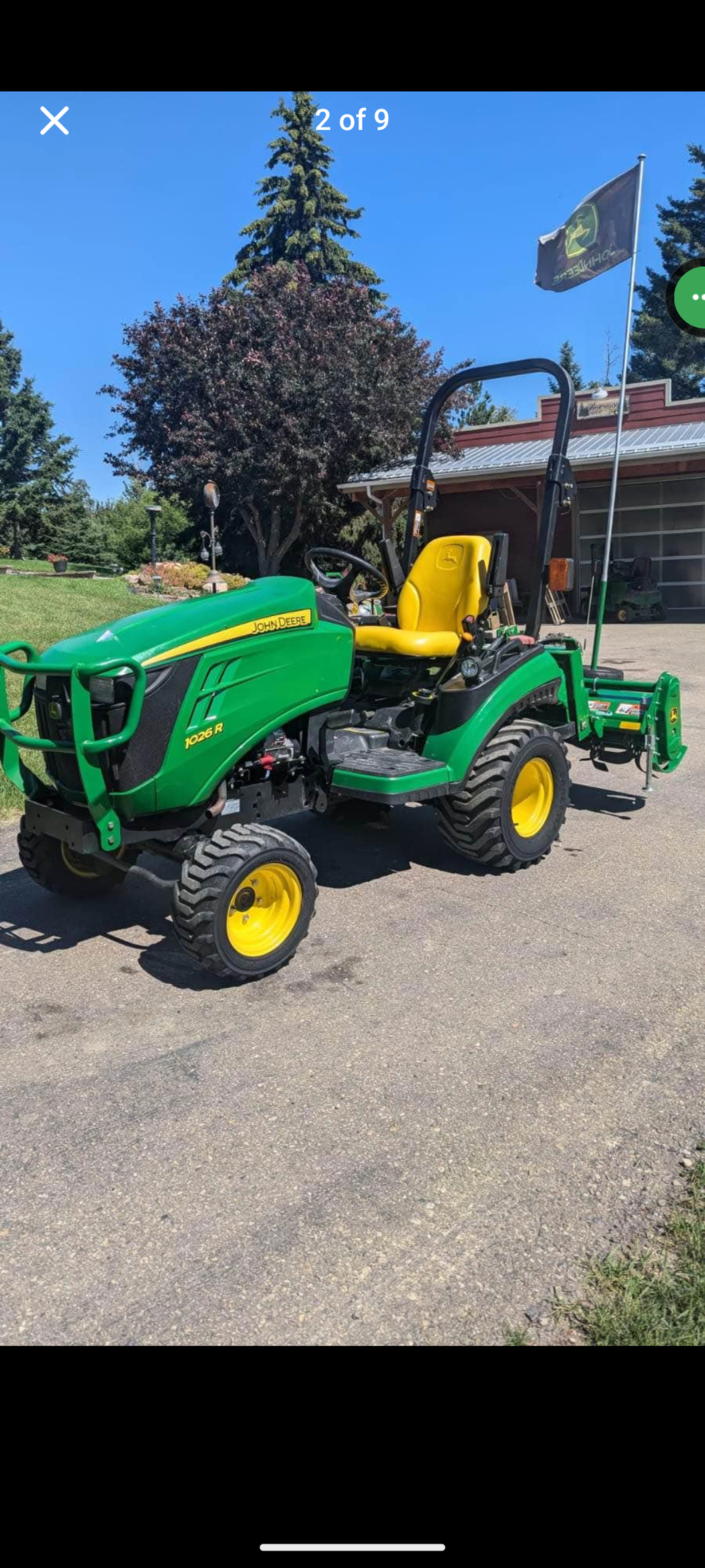 John Deere 1026R diesel tractor rototiller