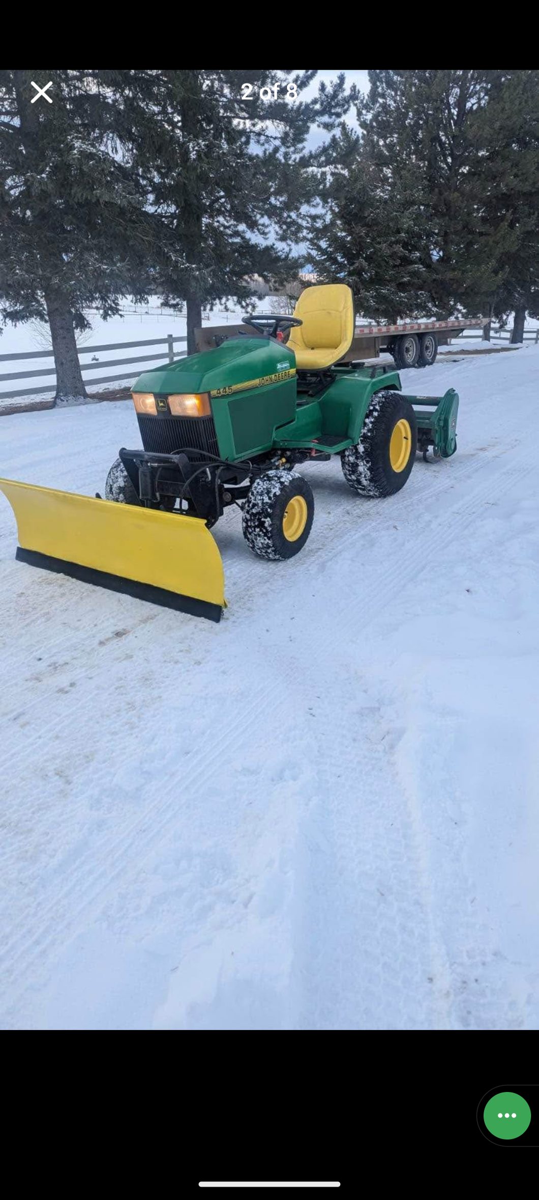 John Deere 445 tractor rototiller snowplow